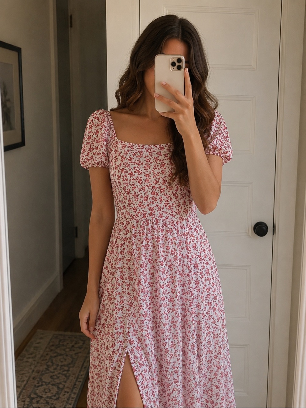 Francesca’s Floral Square-Neck Maxi Dress in Pink